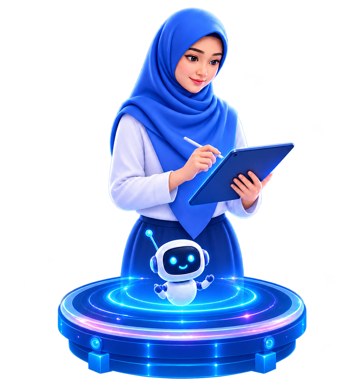 Guru menggunakan Gurunda bersama asisten AI holografis